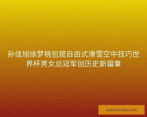 孙佳旭徐梦桃包揽自由式滑雪空中技巧世界杯男女总冠军创历史新篇章