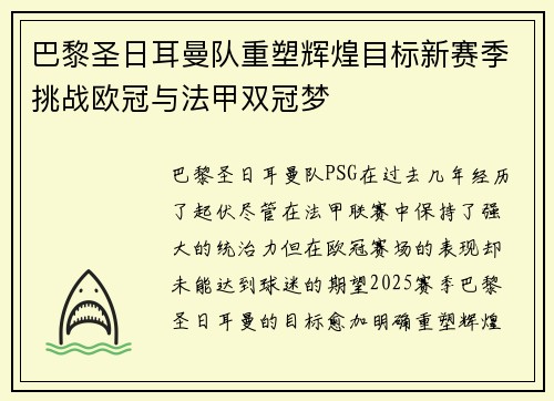 巴黎圣日耳曼队重塑辉煌目标新赛季挑战欧冠与法甲双冠梦
